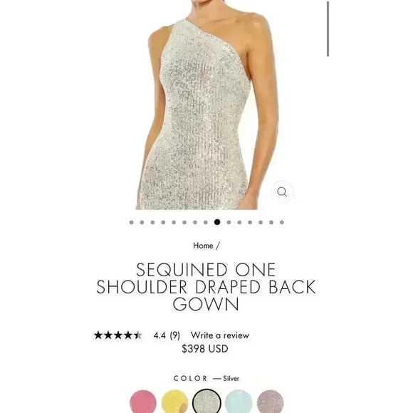 Mac Duggal SEQUINED ONE SHOULDER DRAPED BACK GOWN 2 SILVER 26990 Strappy Slit XS - Picture 4 of 11